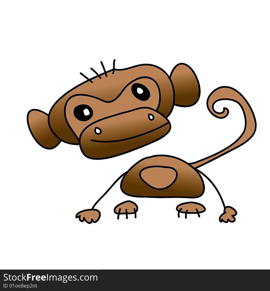 A childish vector illustration of a chimpanzee isolated on white background.