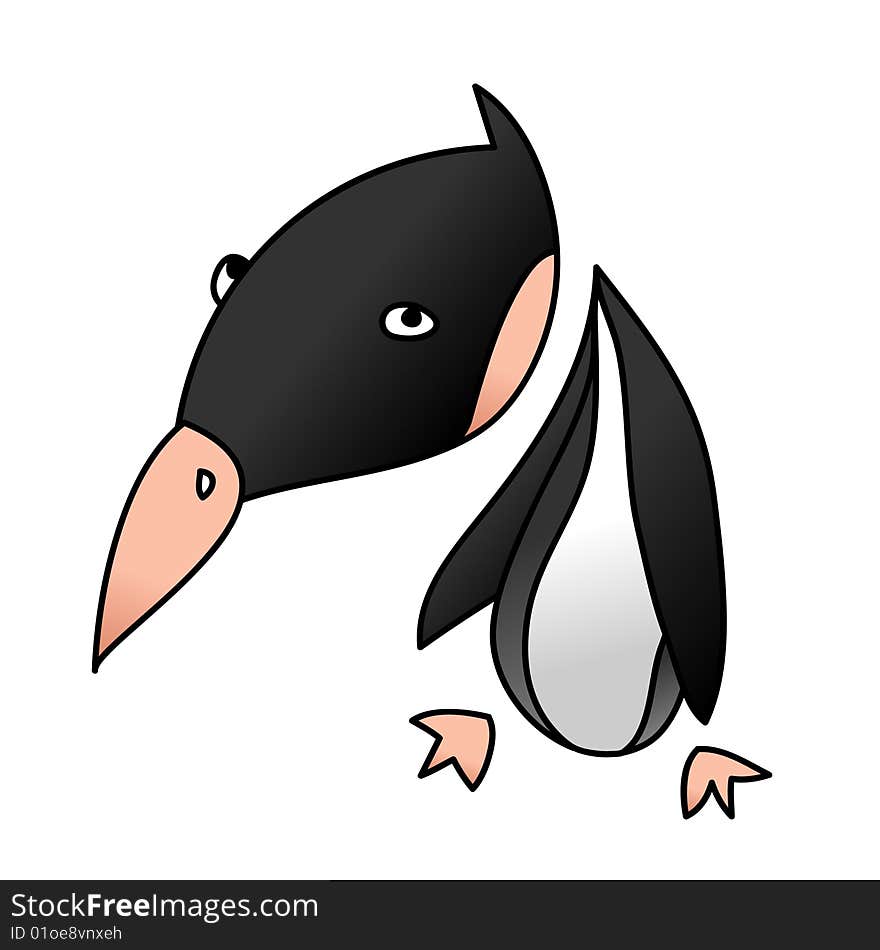 A childish vector illustration of a penguin isolated on white background.