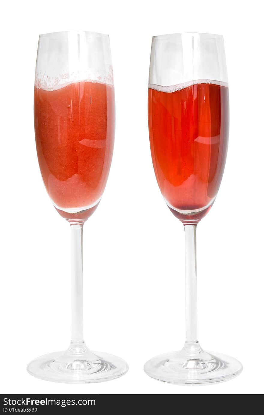 Two glasses with cocktails isolated on white