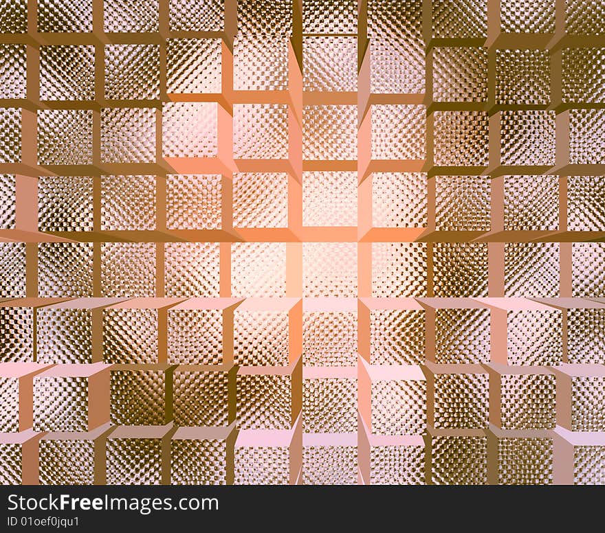 A background pattern of 3D rendering quilted brown glass cubes.