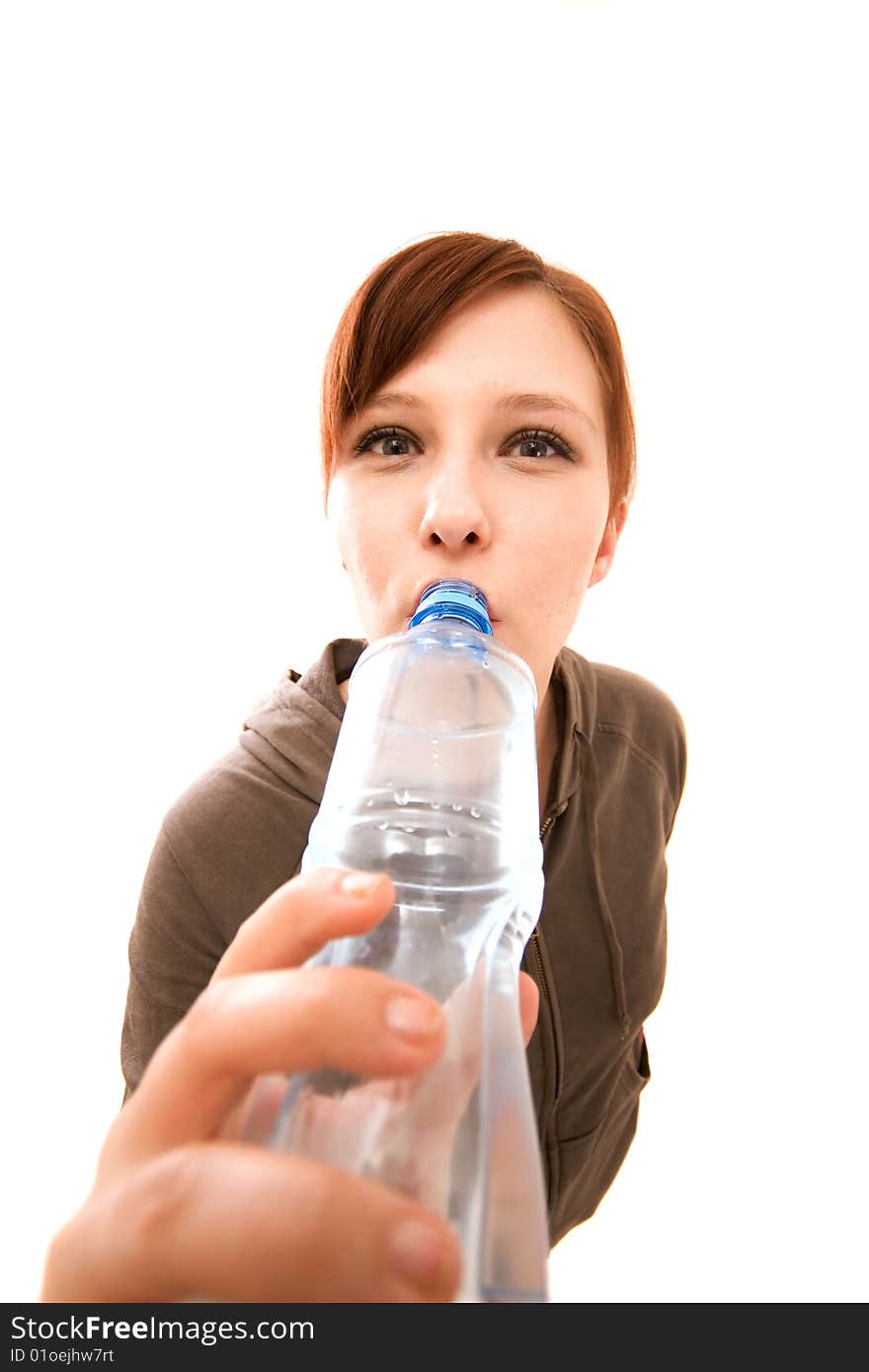 Active woman on white background