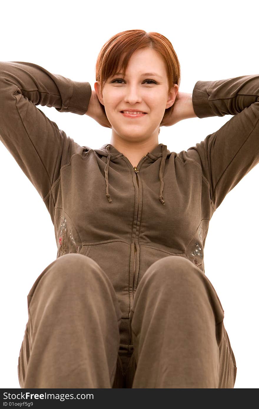 Active woman on white background