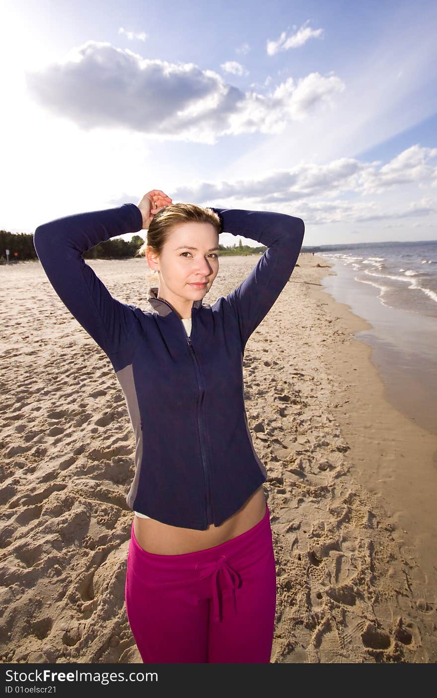 Active woman running on the beach. Active woman running on the beach