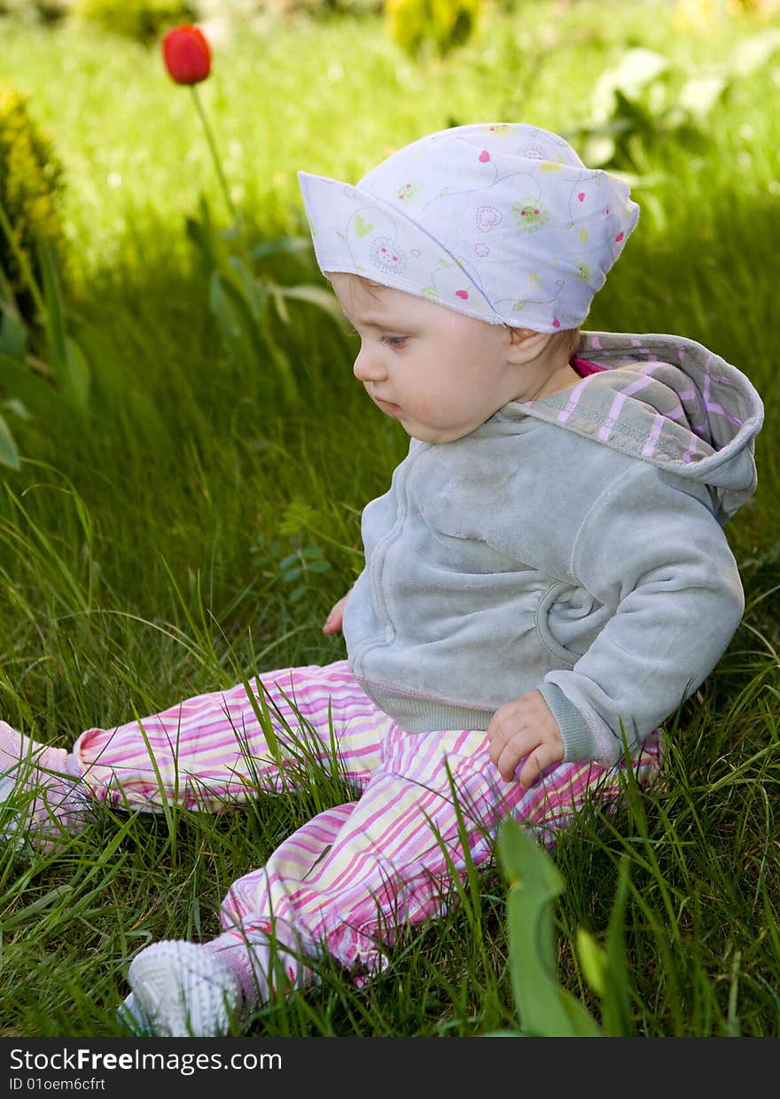 Sweet baby girl on grass. Sweet baby girl on grass