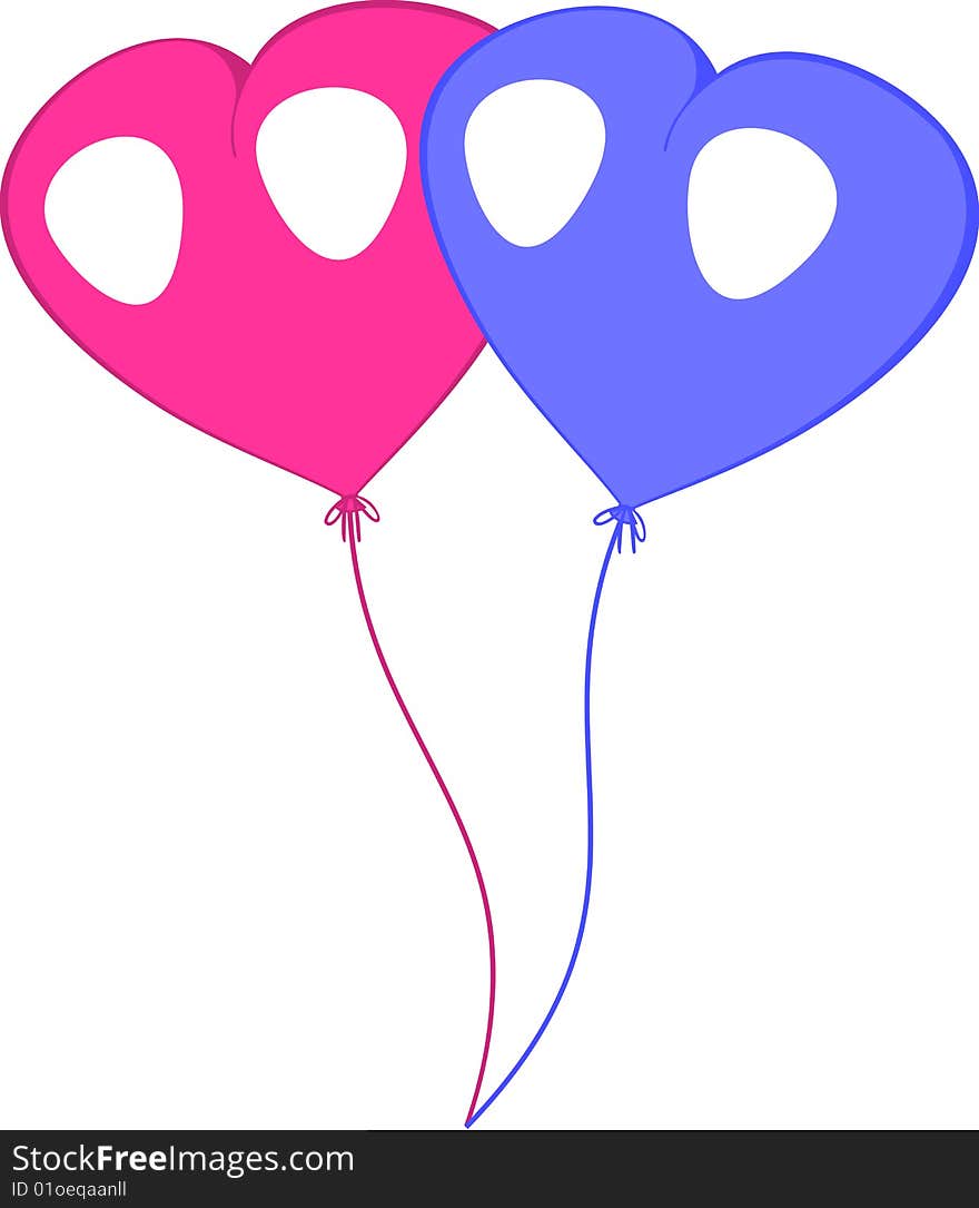 Pink and blue balloons. White background