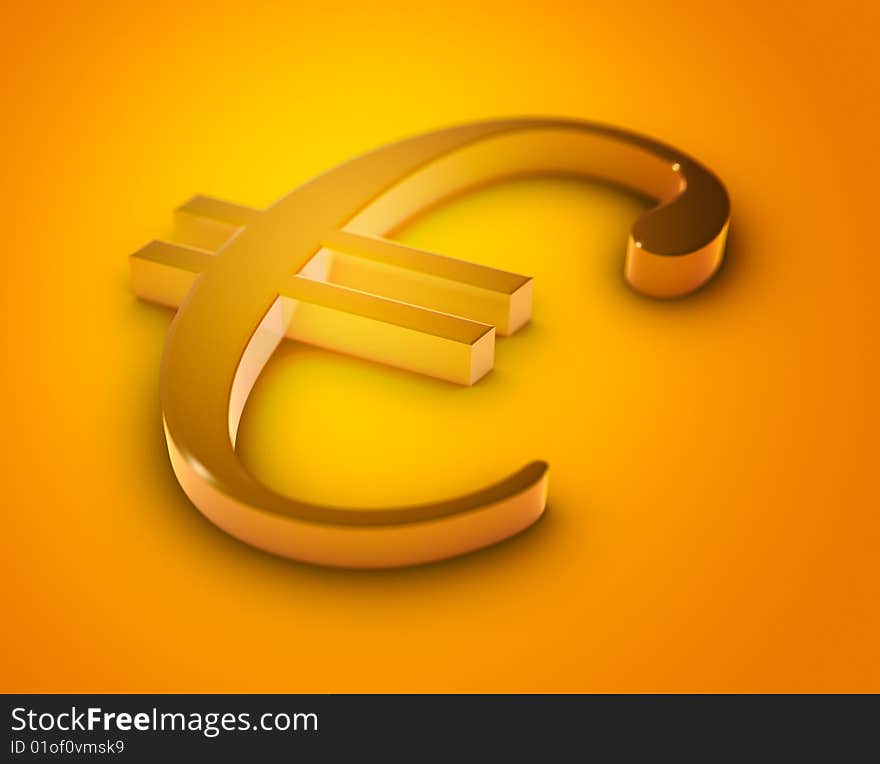 Golden Euro sign. Picture is partially blurred.