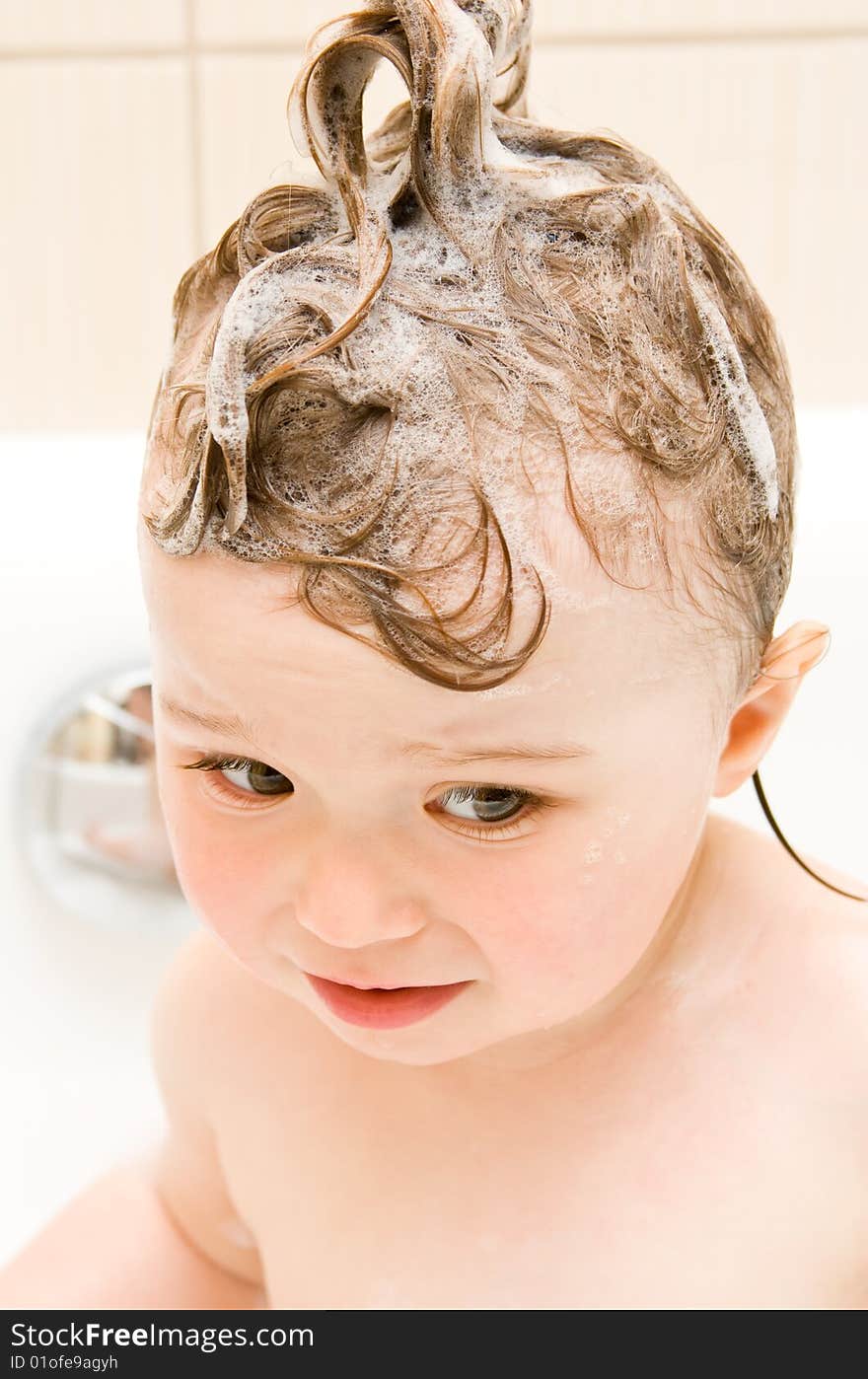 Sweet toddler baby girl in bath. Sweet toddler baby girl in bath