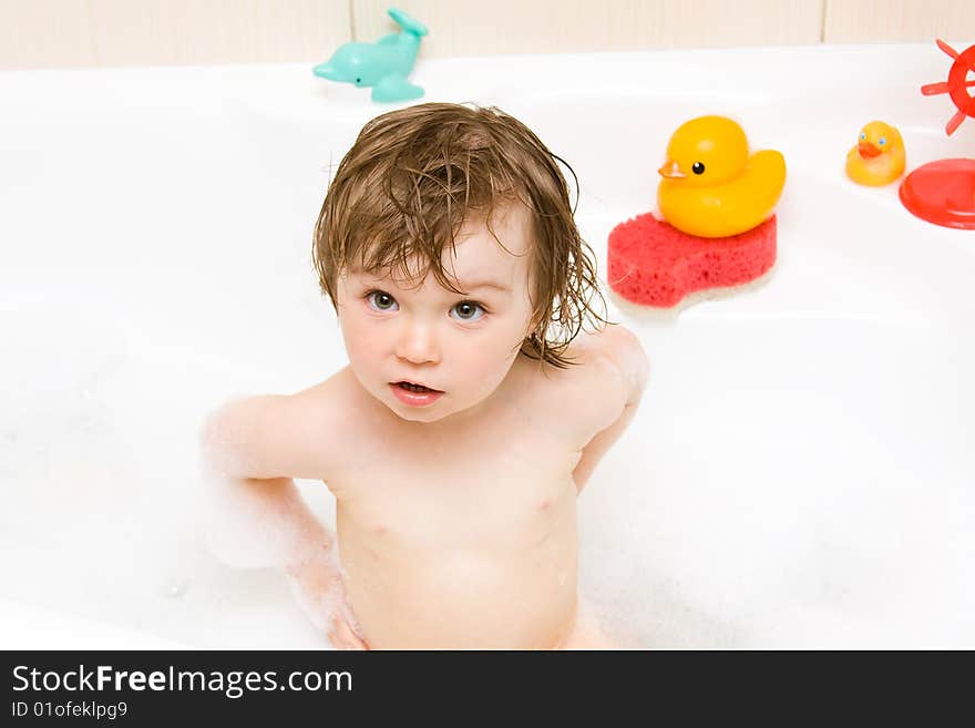 Sweet toddler baby girl in bath. Sweet toddler baby girl in bath