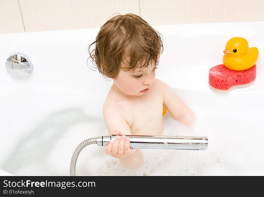 Sweet toddler baby girl in bath. Sweet toddler baby girl in bath