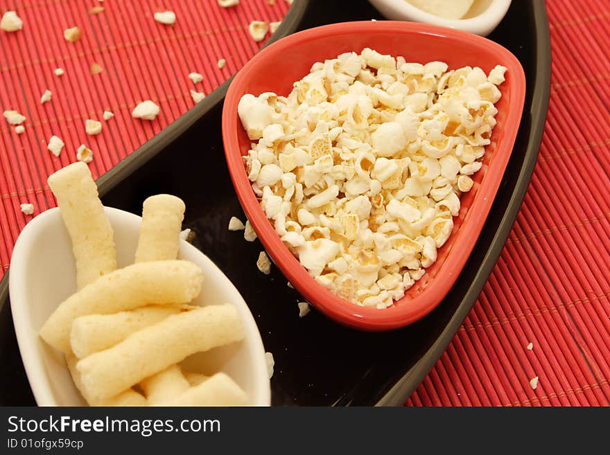 Example of unhealthy food - popcorn, snacks