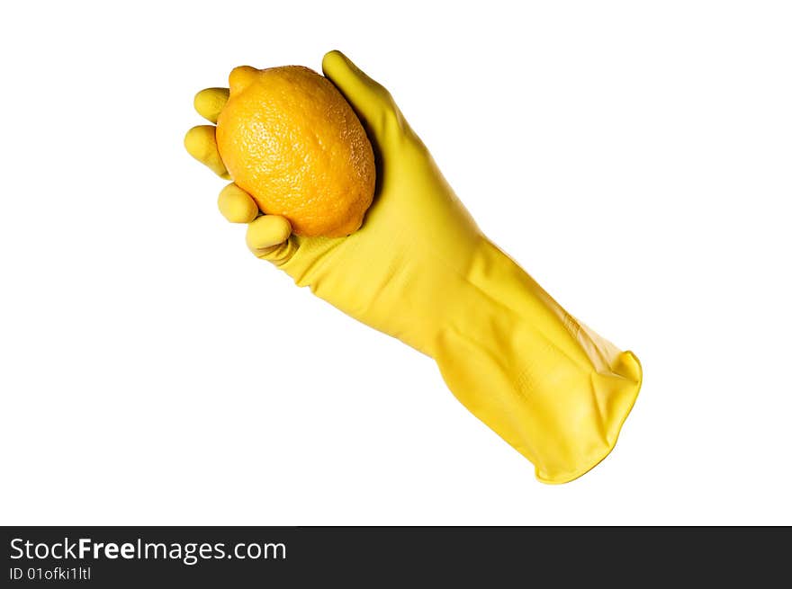 Yellow rubber gloves and lemon