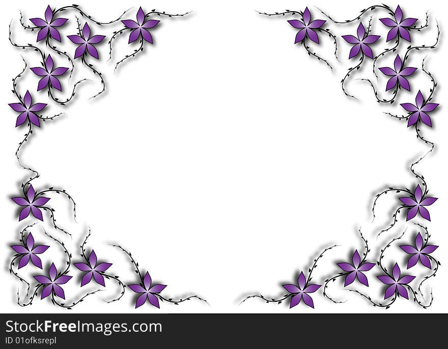 White background with violet flowers. White background with violet flowers