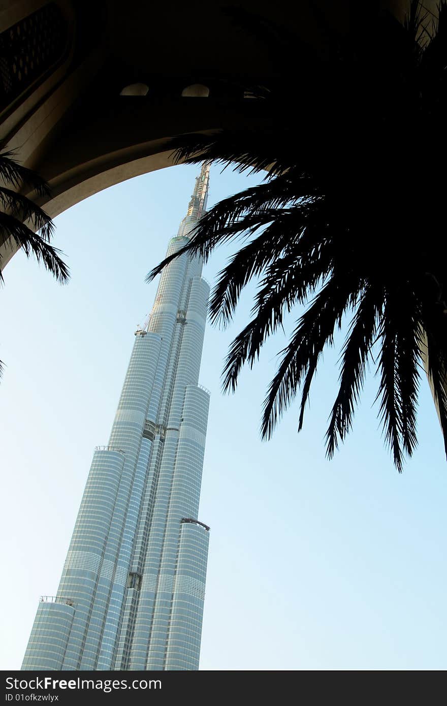 Burj Dubai and palm trees