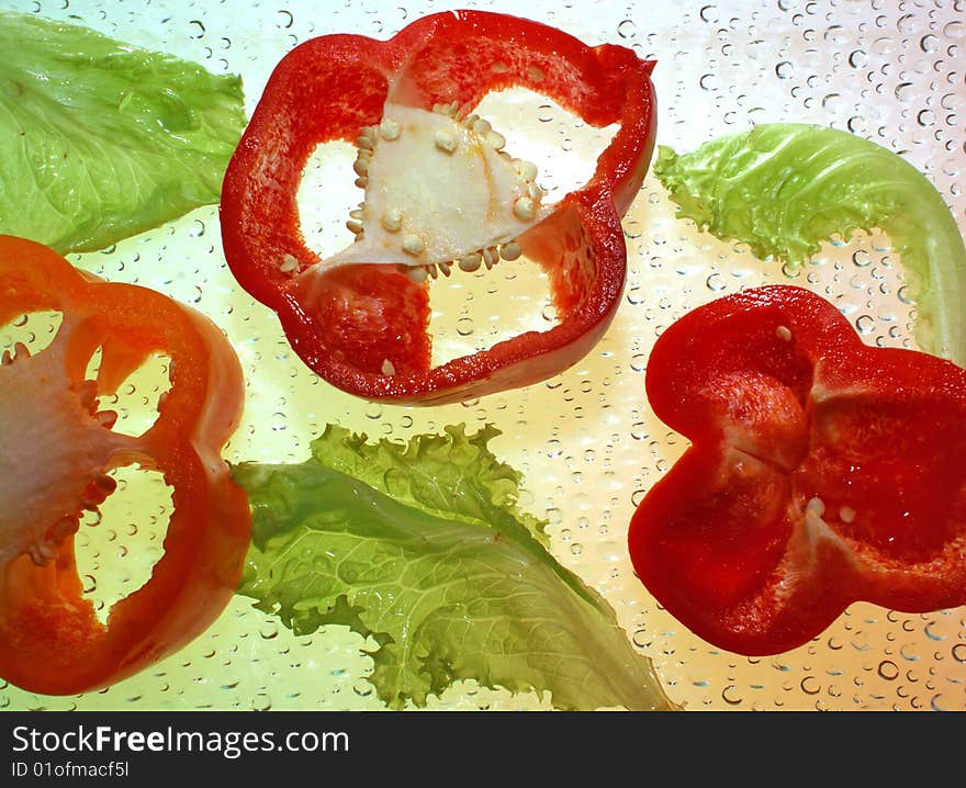 Fresh sweet pepper and salad