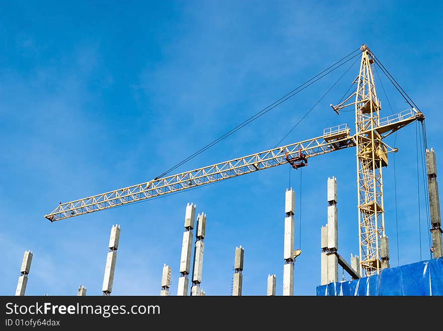 Building of a modern building on blue sky