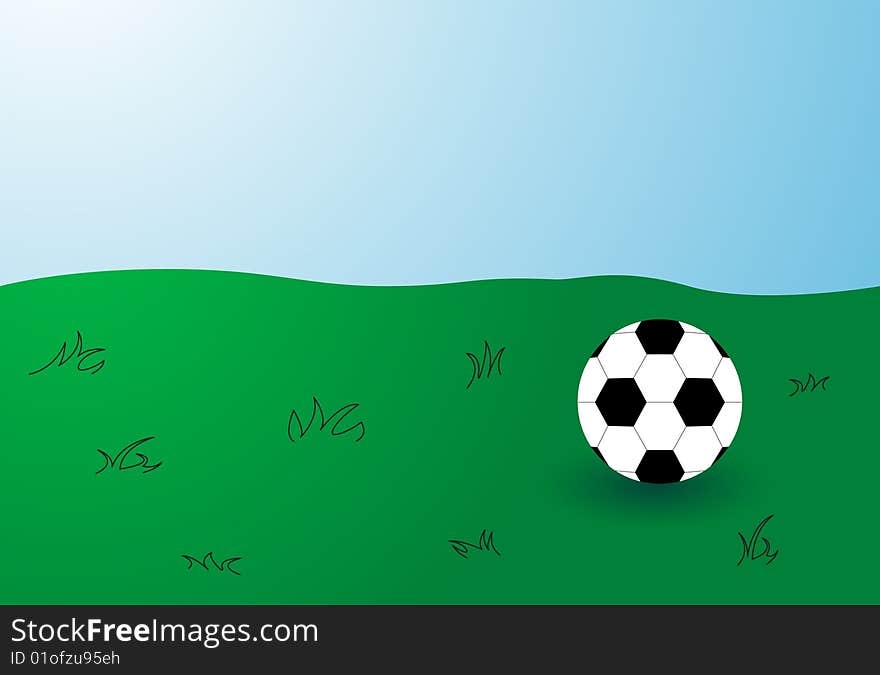 Soccer ball in grass field with blue sky. Soccer ball in grass field with blue sky.