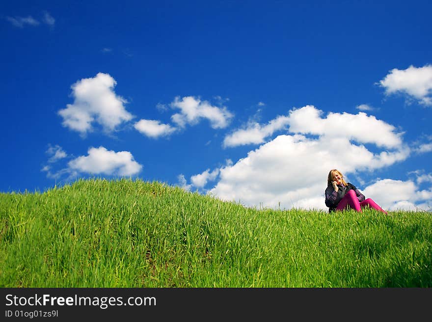 Girl on a background of sky