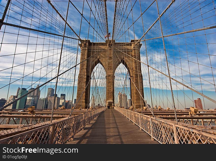 Close up of the Brooklyn Bridge structure