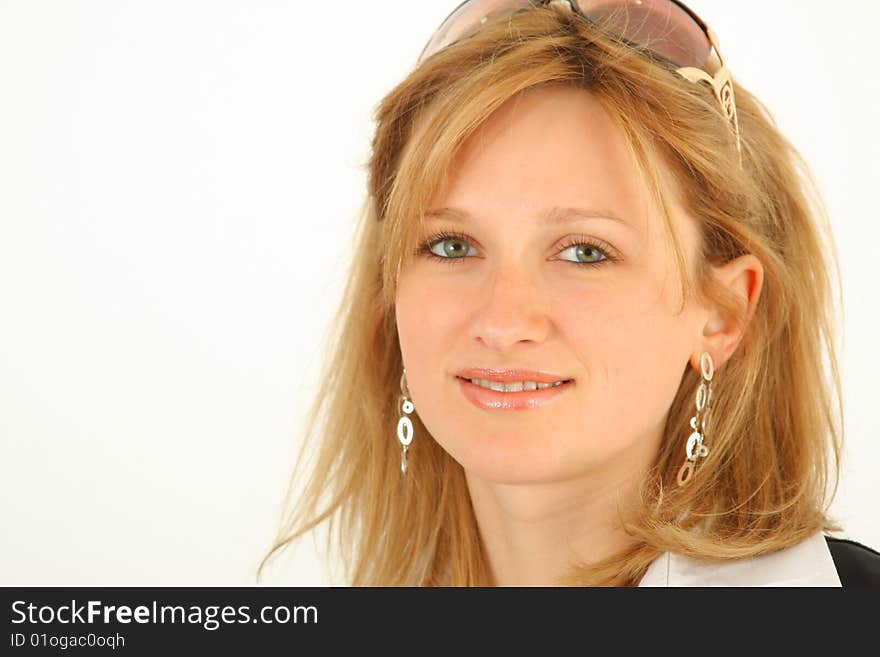 Studio of a  beautiful smiling successful young business woman