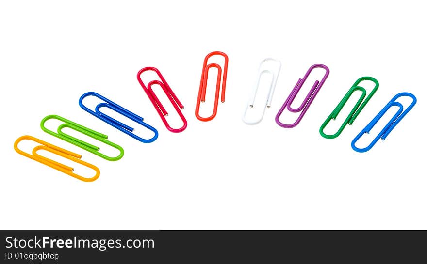 Multicolored Paper Clips Isolated On White