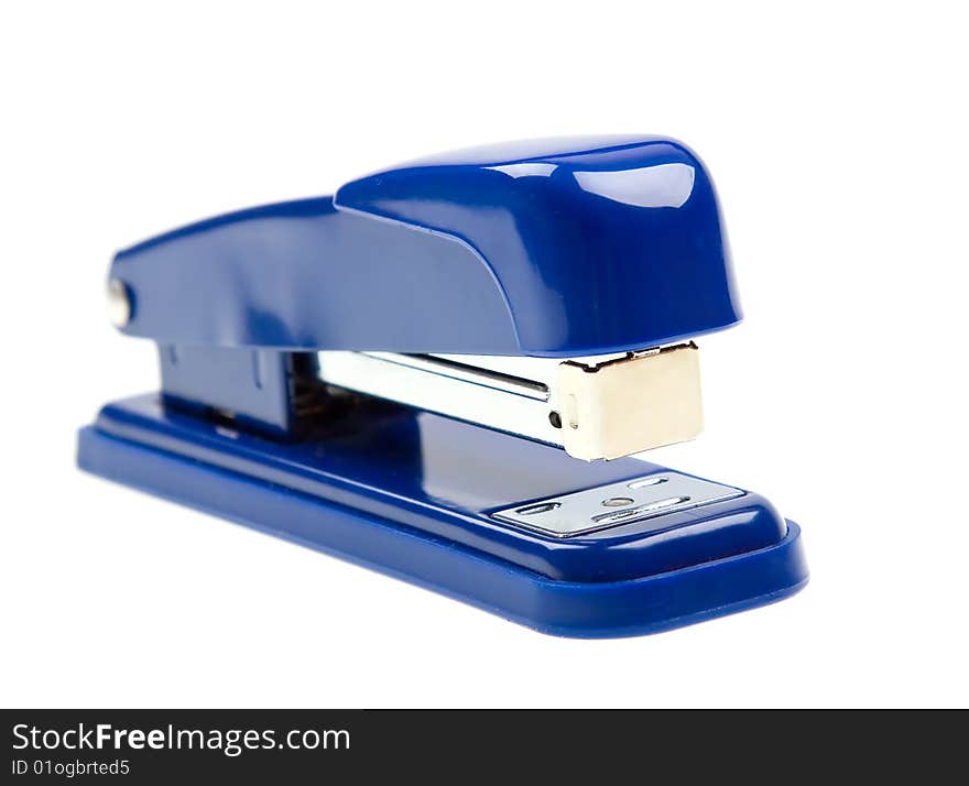 Blue strip stapler isolated on white background