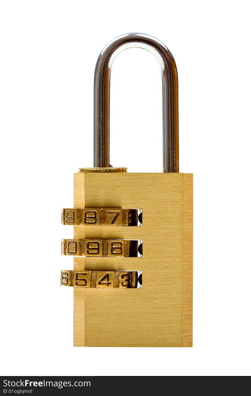 Close-up combination padlock isolated on white