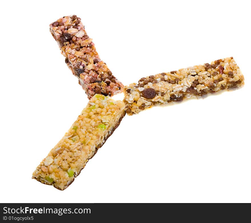 Close-up muesli stick isolated on white background