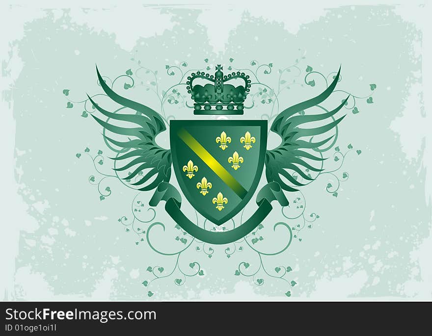 Grunge green coat of arms with Fleur-de-lis - vector illustration in .CDR 14 format