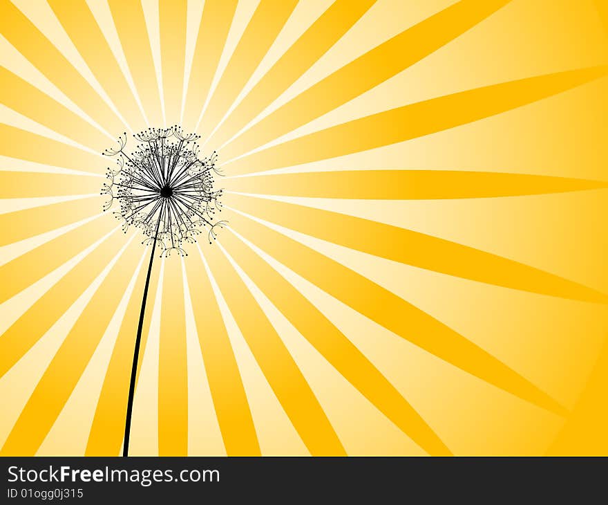 Dandelion on yellow spring background, vector illustration