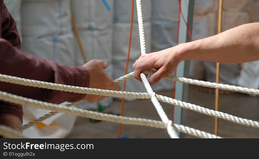 Two men working in ropery. Two men working in ropery