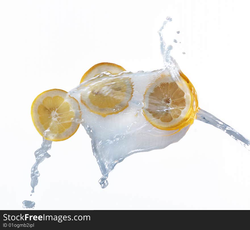 Lemon splash in water background