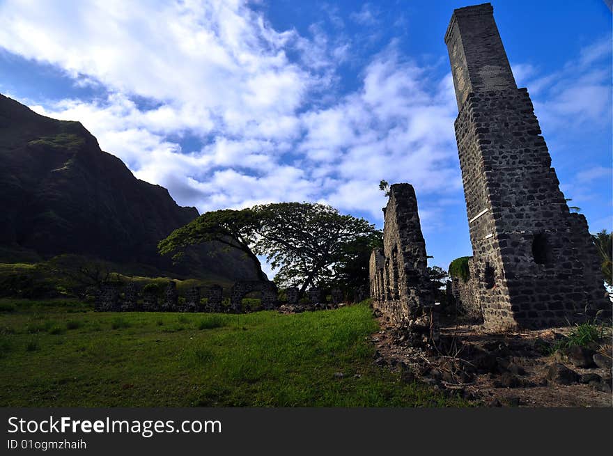 Oahu old sugar mill ruins