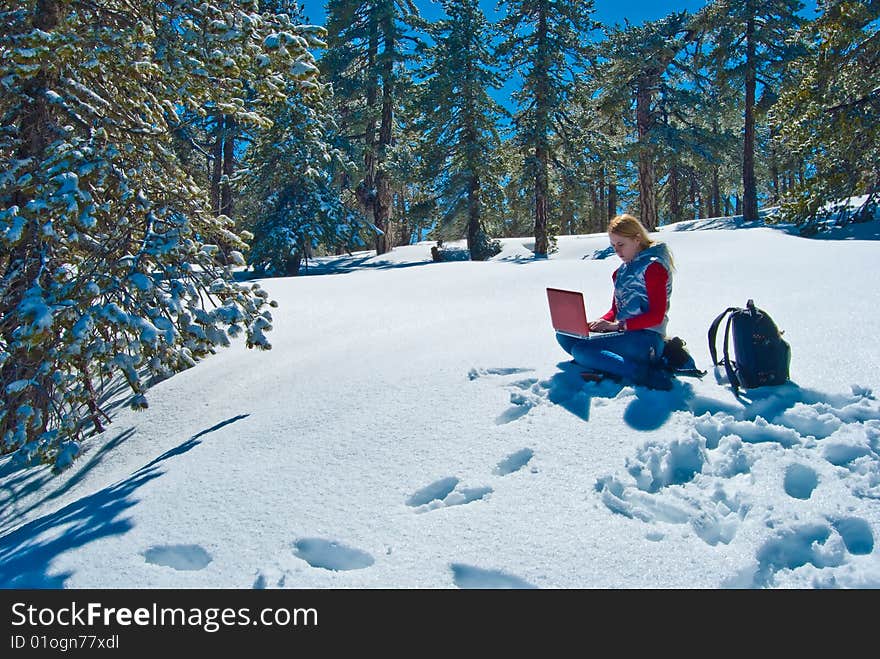 Young girl in the mountains, tourist, researcher