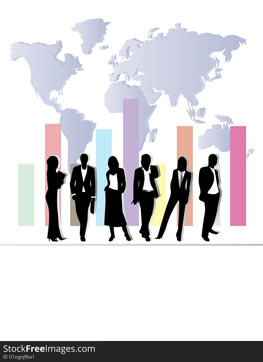 Vector illustration of business people and map