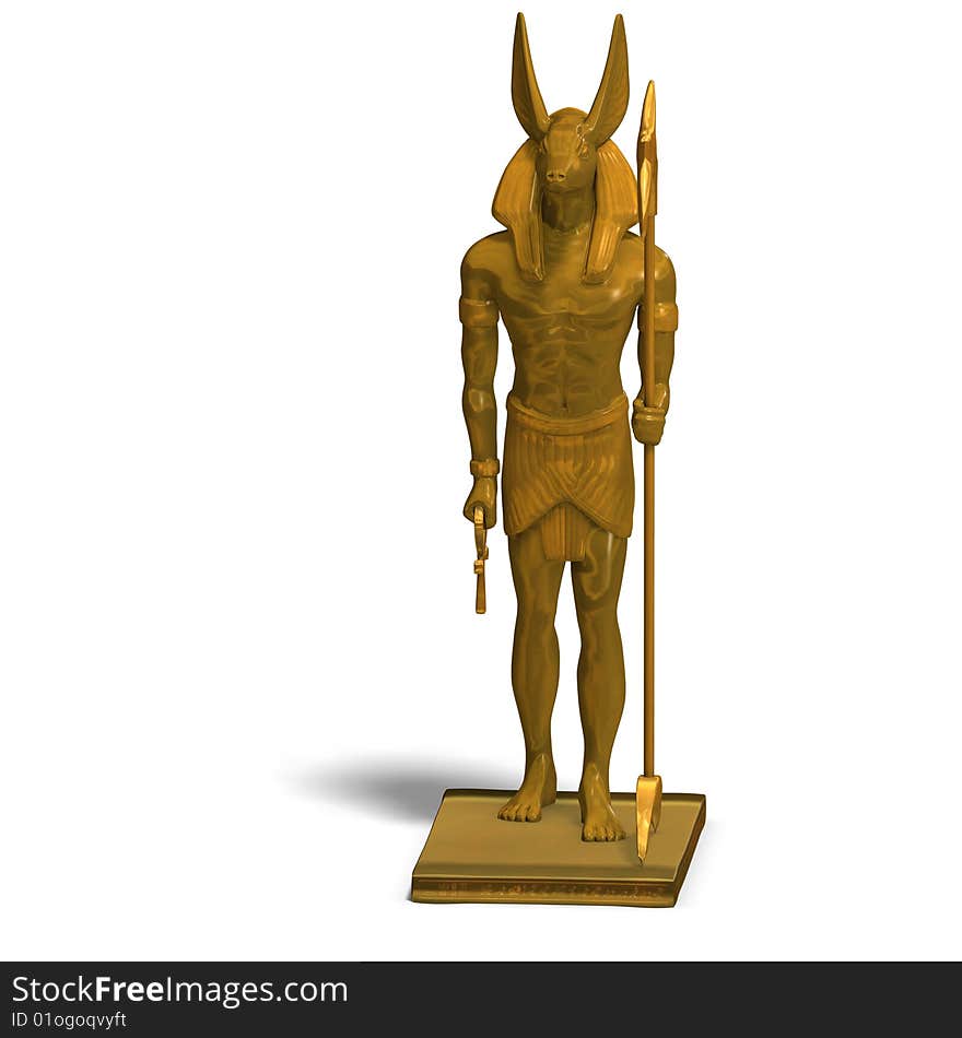 Rendering of anubis statue With Clipping Path and shadow over white. Rendering of anubis statue With Clipping Path and shadow over white