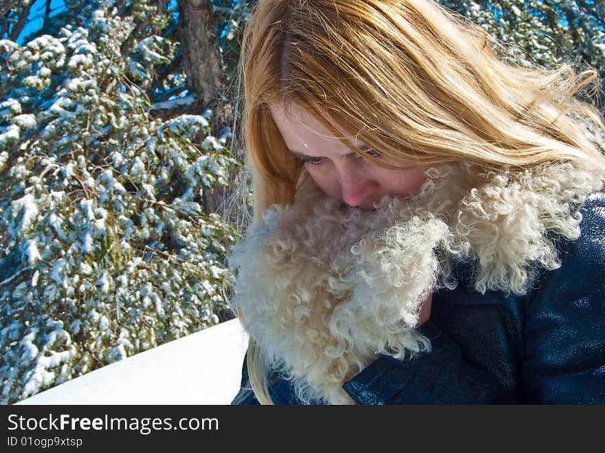 Young girl in the mountains, tourist, researcher