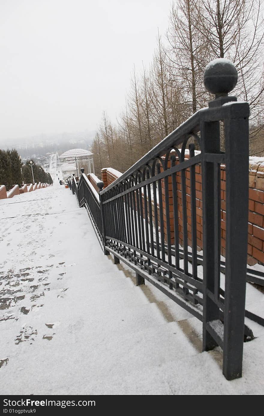 Stairs taken pictures in misty weather