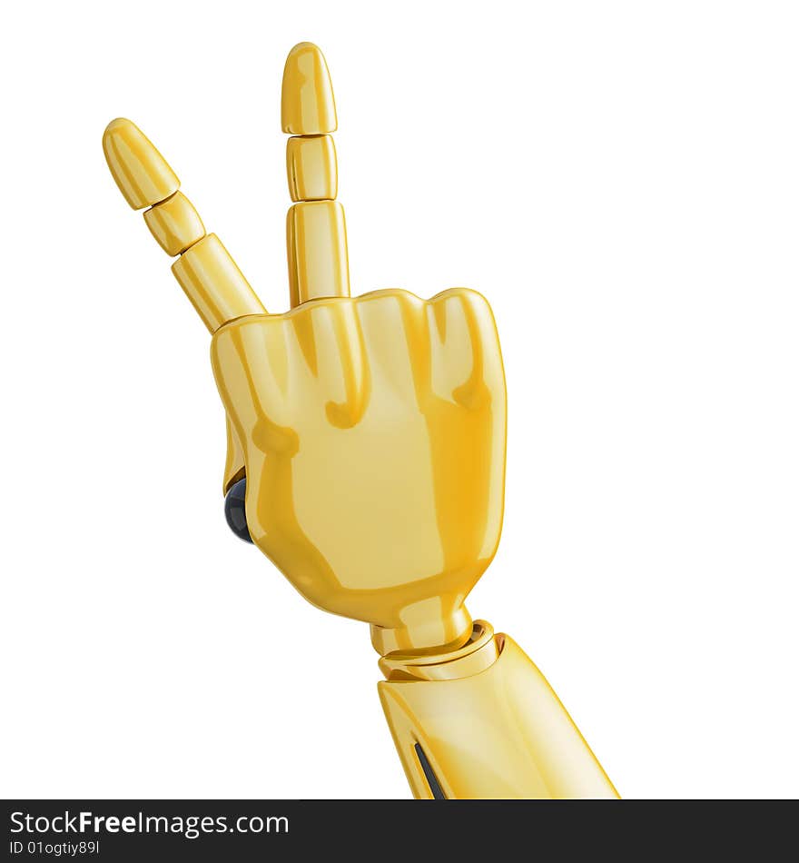 Golden robotic hand showing victory sign