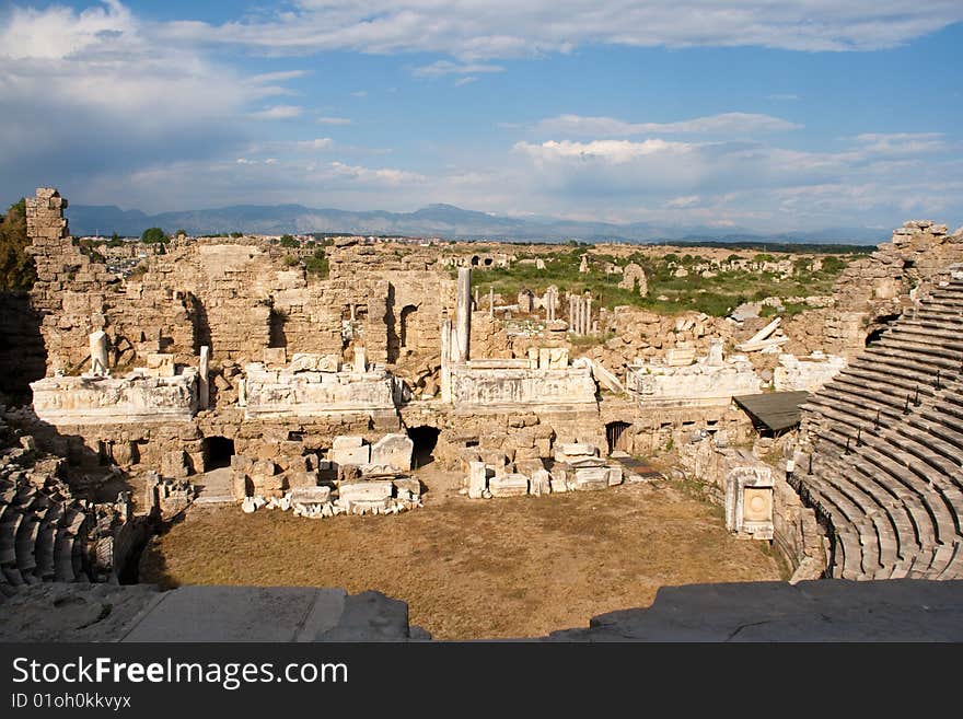 Ruins of ancient amphitheatre in turkey