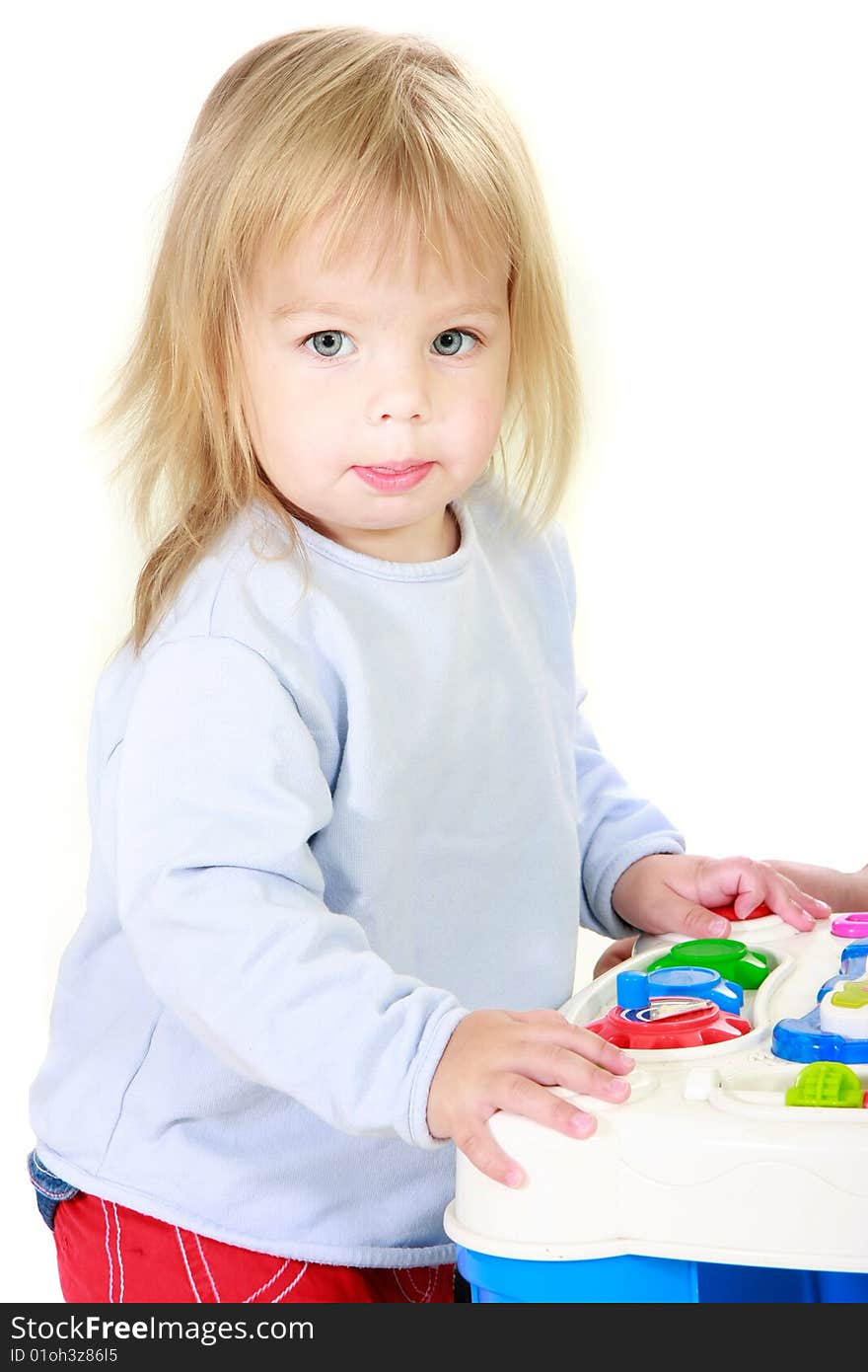 Cute toddler girl over white portrait