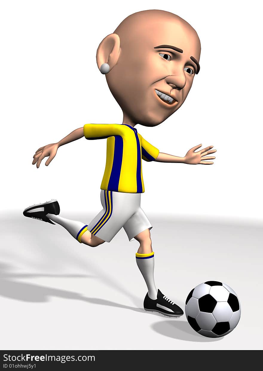 3d illustration of soccer player in action with soccer ball.