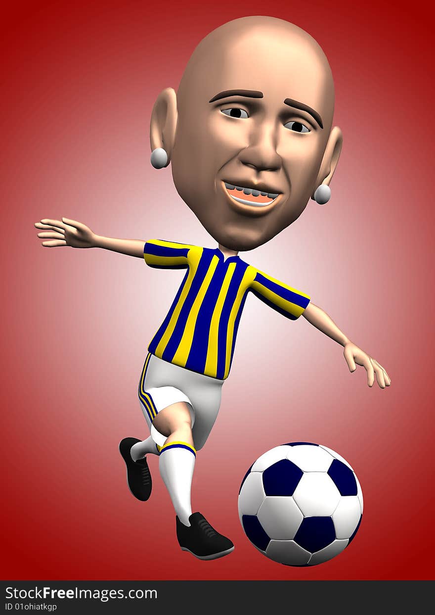 3d illustration of soccer player in action with soccer ball.