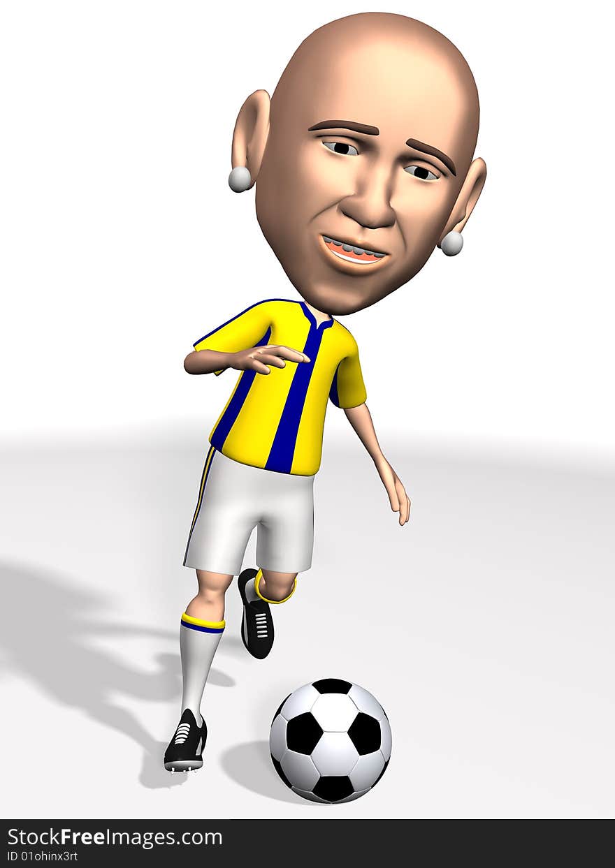 3d illustration of soccer player in action with soccer ball.