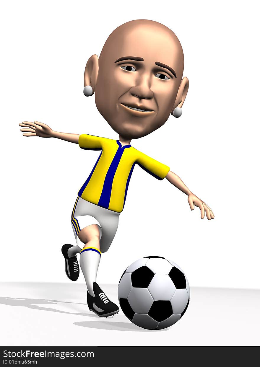 3d illustration of soccer player in action with soccer ball.