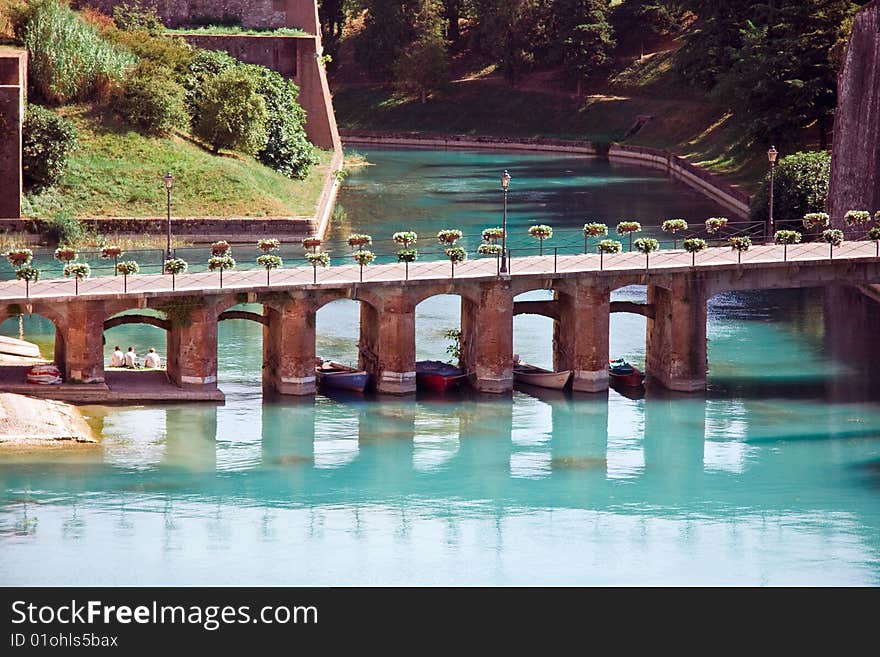 A bridge connecting Peschiera on Garda Lake