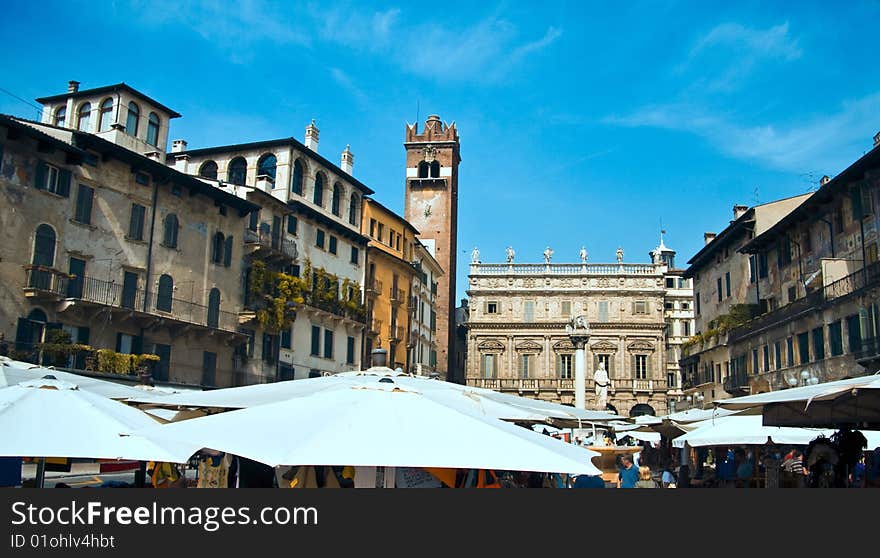 The famous Piazza delle Erbe in Verona Italy