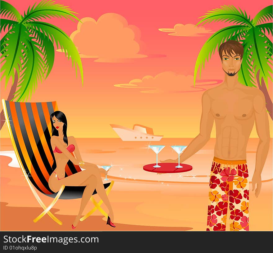 Woman in a bathing suit and the man