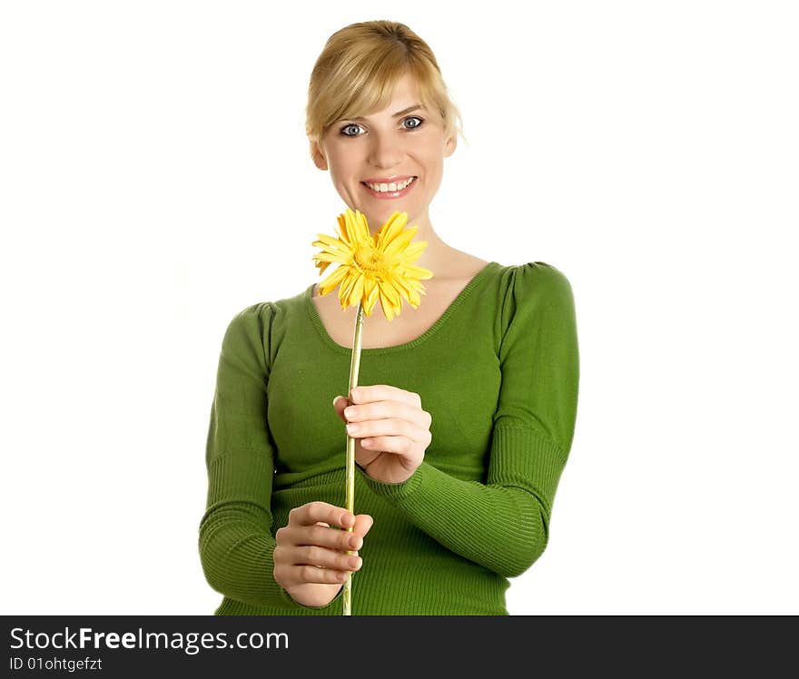 The young girl with greater yellow colors. The young girl with greater yellow colors