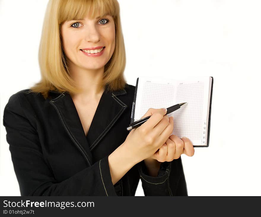 The beautiful businesswoman in a black jacket. The beautiful businesswoman in a black jacket