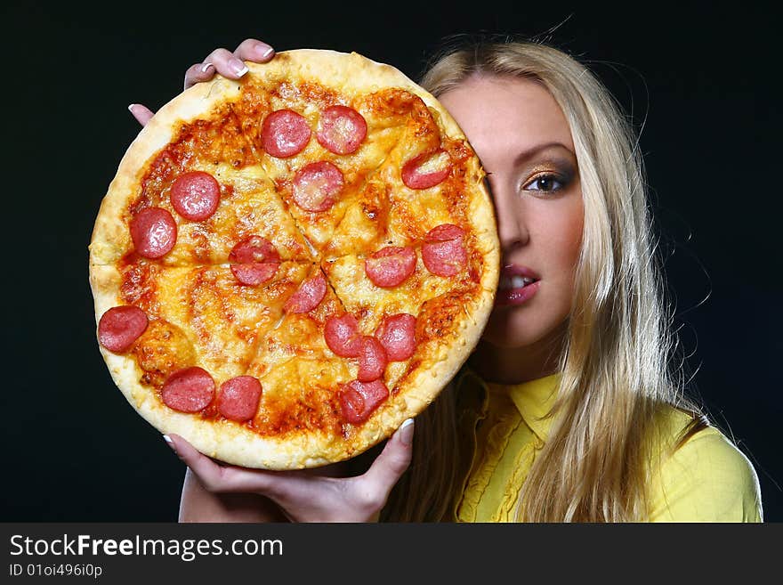 Beautiful Young Woman Eating Pizza